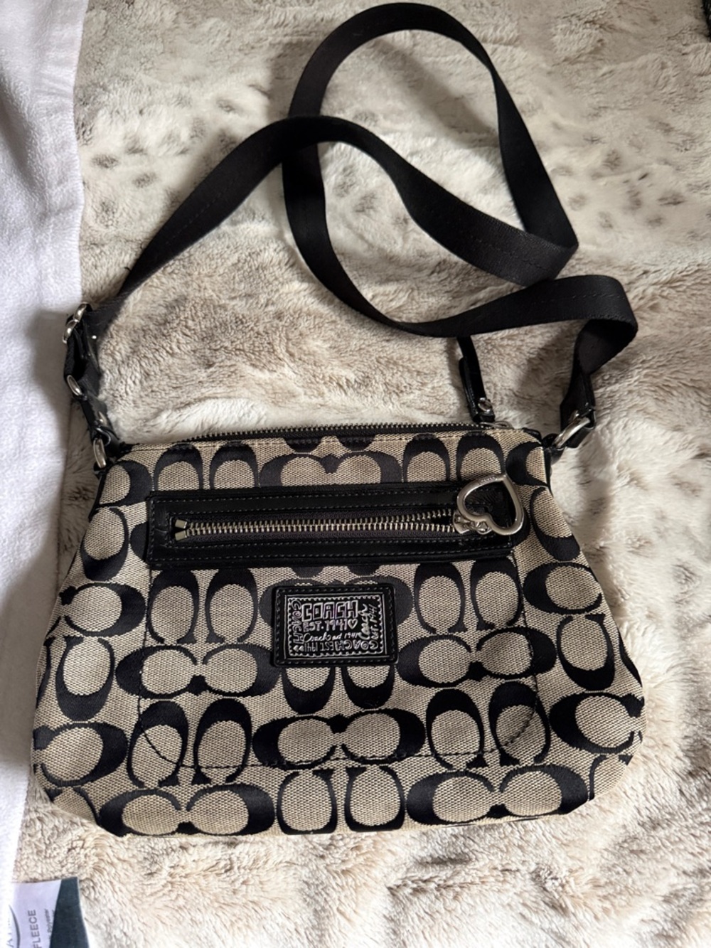 Coach Khaki and Black Signature Crossbody Bag